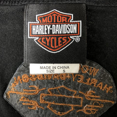 00'S Harley-Davidson V-neck studded motorcycle bike T-shirt for women (S size) cotton black type Vintage Second Hand