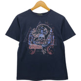 00'S Disney Pirates of the Caribbean Skull Pattern Dragon Pattern Print T-shirt Made in USA Women's L size cotton navy blue type Vintage Second Hand