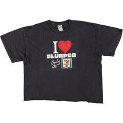 00'S Delta Seven-Eleven Cut-off Advertising T-shirt Men's XL cotton black type Vintage Second Hand