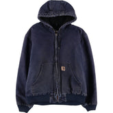 00'S Carhartt Active Jacket Duck Full Zip Parka Men's L size cotton navy blue type Vintage Second Hand