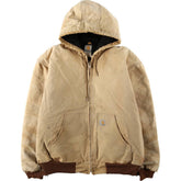00'S Carhartt Active Jacket, Padded Duck Full Zip Hoodie, Men's XXL cotton ocher yellow type Vintage Second Hand