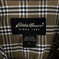 00'S Eddie Bauer long sleeve button down check shirt, men's size L cotton Khaki type Vintage Second Hand