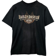 00'S Harley-Davidson Fire Pattern Motorcycle Bike T-Shirt Men's M unclear black type Vintage Second Hand