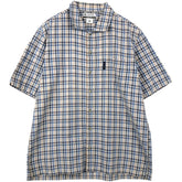 00'S Columbia Short Sleeve Cotton Check Shirt Men's Size L cotton gray type Vintage Second Hand