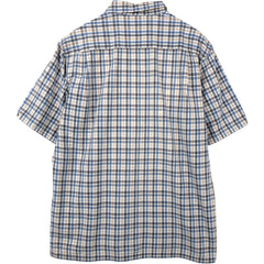 00'S Columbia Short Sleeve Cotton Check Shirt Men's Size L cotton gray type Vintage Second Hand