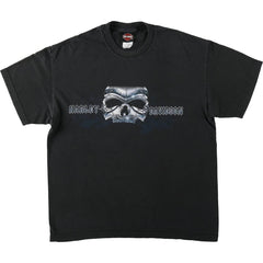 00'S Harley-Davidson Skull Pattern Motorcycle Bike T-shirt Made in USA Men's L size cotton black type Vintage Second Hand