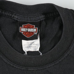 00'S Harley-Davidson Skull Pattern Motorcycle Bike T-shirt Made in USA Men's L size cotton black type Vintage Second Hand