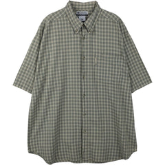 00'S Columbia Short Sleeve Button Down Check Shirt Men's XL cotton Khaki type sage green Vintage Second Hand
