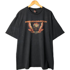 00'S Harley-Davidson Skull Pattern Motorcycle Bike T-shirt Made in USA Men's XL unclear black type Vintage Second Hand