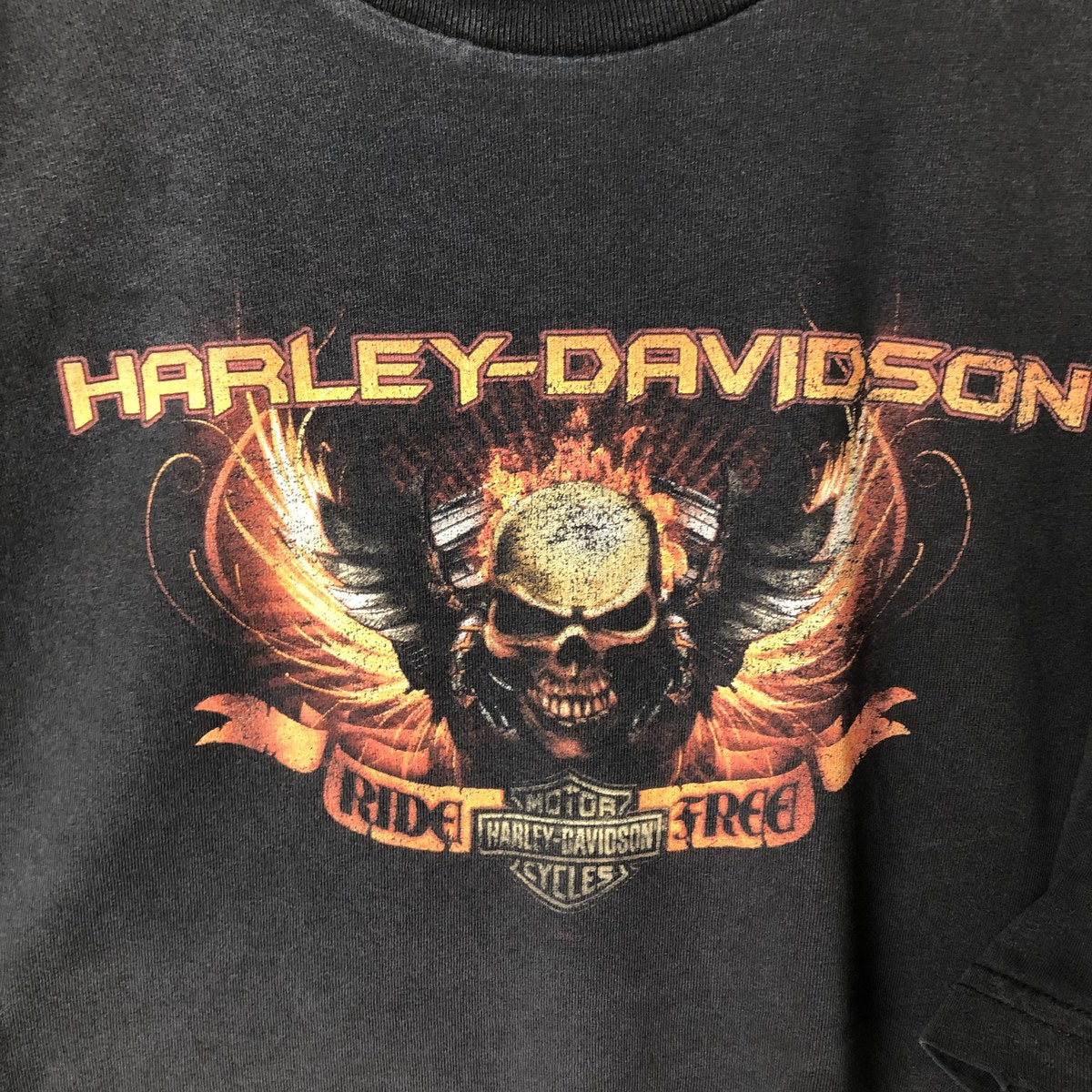 00'S Harley-Davidson Skull Pattern Motorcycle Bike T-shirt Made in USA Men's XL unclear black type Vintage Second Hand