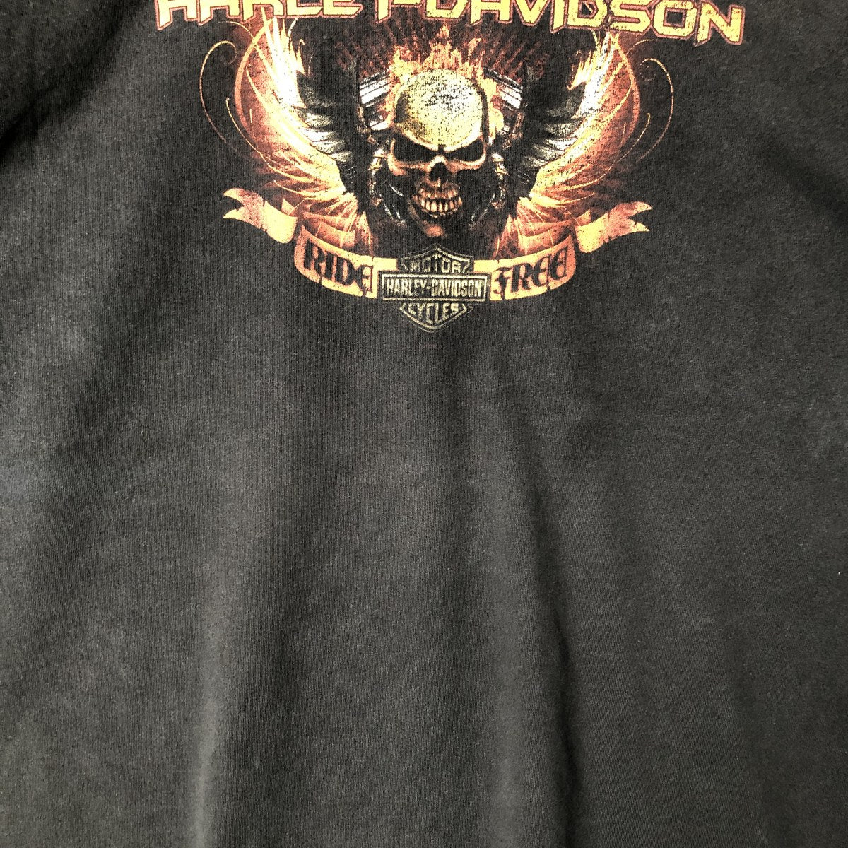 00'S Harley-Davidson Skull Pattern Motorcycle Bike T-shirt Made in USA Men's XL unclear black type Vintage Second Hand