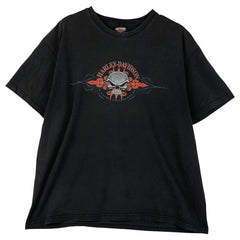 00'S Harley-Davidson Skull Pattern Motorcycle Bike T-shirt Men's XL size cotton black type Vintage Second Hand