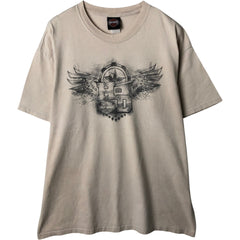 00'S Harley-Davidson Motorcycle Bike T-shirt Men's L size unclear Beige type Vintage Second Hand