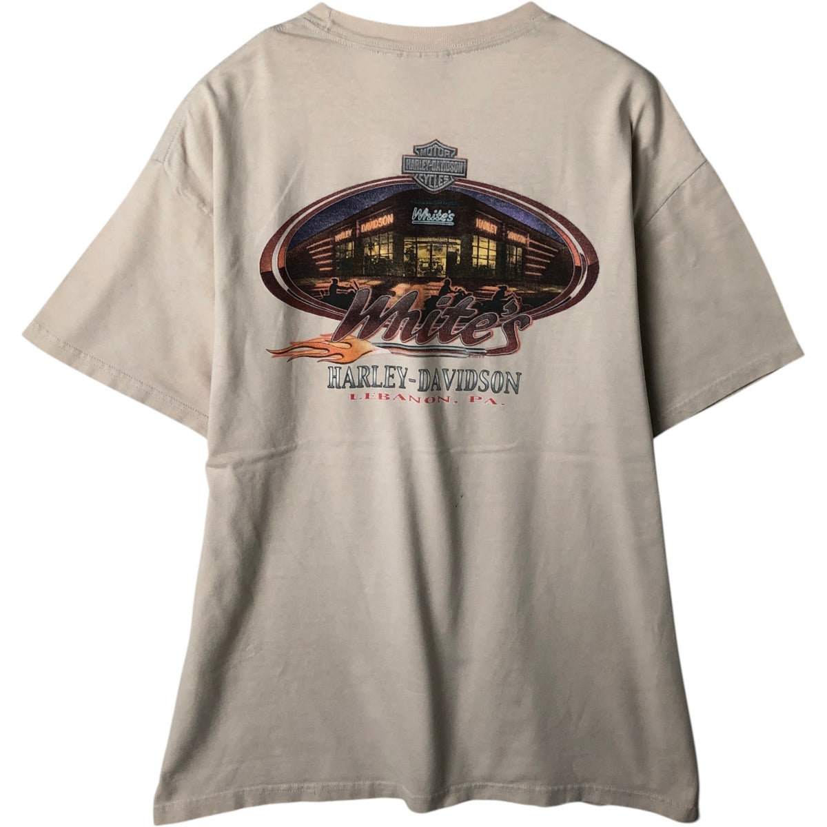 00'S Harley-Davidson Motorcycle Bike T-shirt Men's L size unclear Beige type Vintage Second Hand