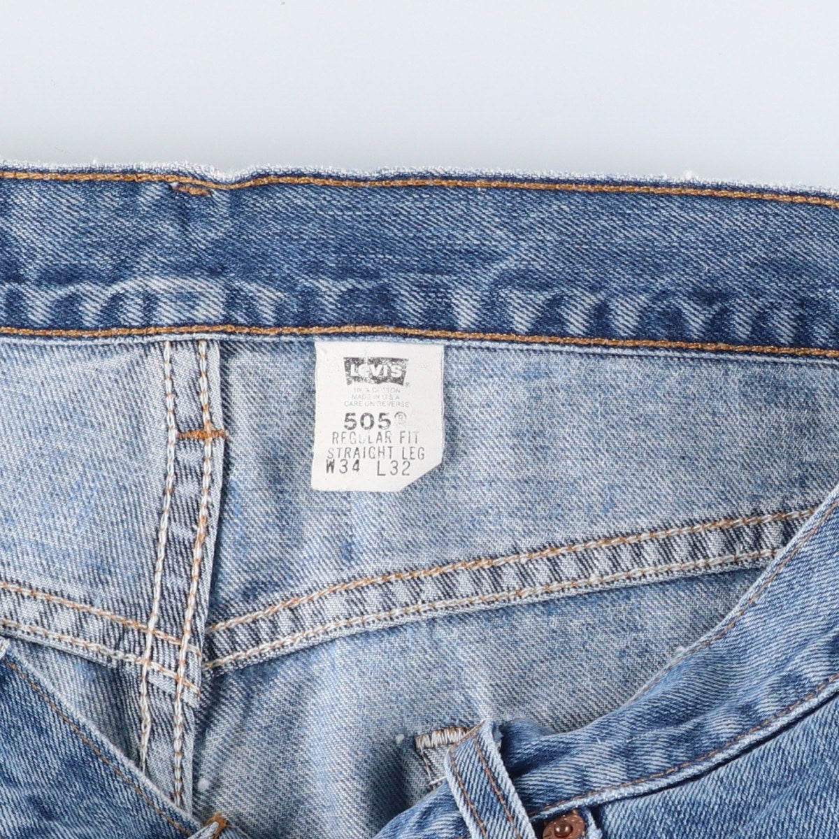 00'S Levi's 505 REGULAR FIT STRAIGHT LEG tapered denim pants made in USA, men's size w34 cotton blue type Vintage Second Hand