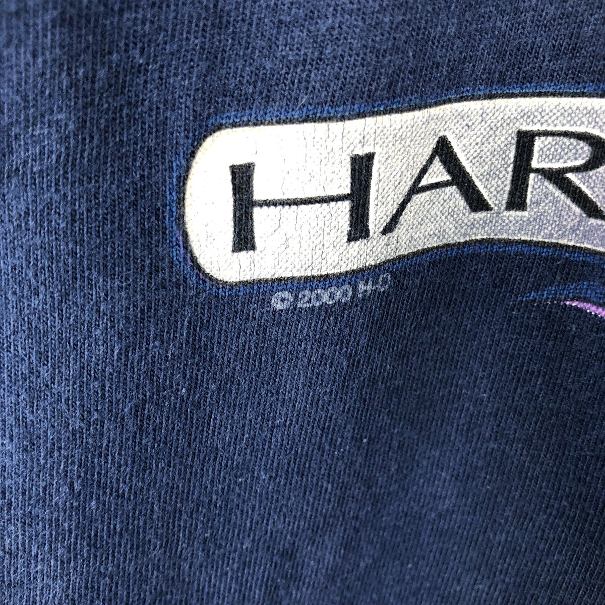 00'S Harley-Davidson Fire Pattern Motorcycle Bike T-Shirt Made in USA Men's XXL cotton navy blue type Vintage Second Hand