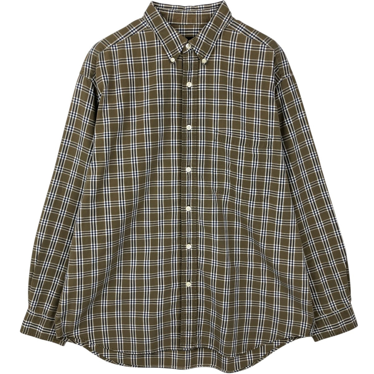 00'S Eddie Bauer long sleeve button down check shirt, men's size L cotton Khaki type Vintage Second Hand