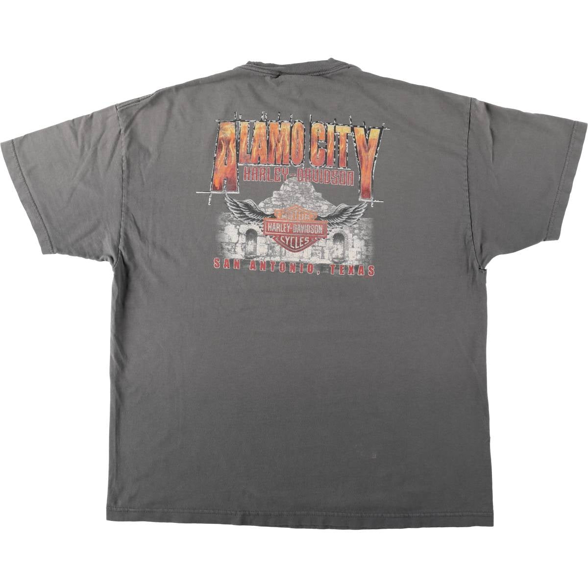 00'S Harley-Davidson Fire Pattern Motorcycle Bike T-Shirt Men's XXL cotton gray type Vintage Second Hand