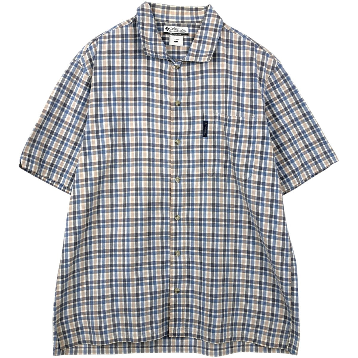 00'S Columbia Short Sleeve Cotton Check Shirt Men's Size L cotton gray type Vintage Second Hand