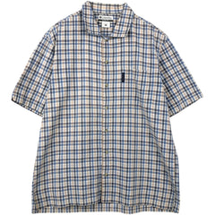 00'S Columbia Short Sleeve Cotton Check Shirt Men's Size L cotton gray type Vintage Second Hand