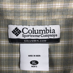 00'S Columbia Short Sleeve Button Down Check Shirt Men's XL cotton Khaki type sage green Vintage Second Hand
