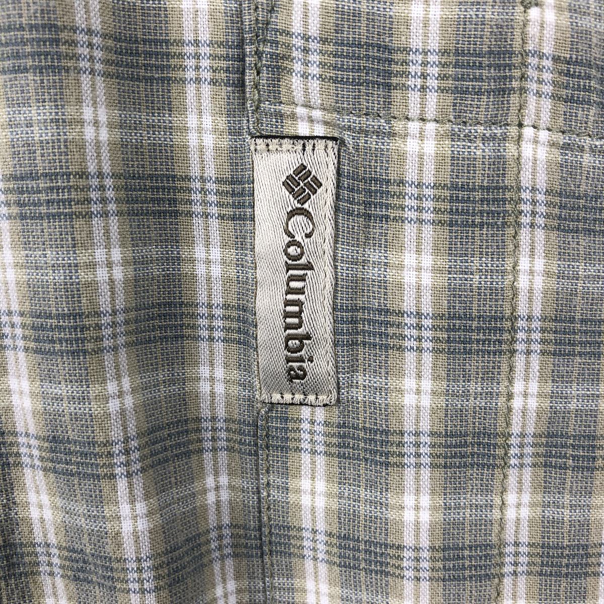 00'S Columbia Short Sleeve Button Down Check Shirt Men's XL cotton Khaki type sage green Vintage Second Hand