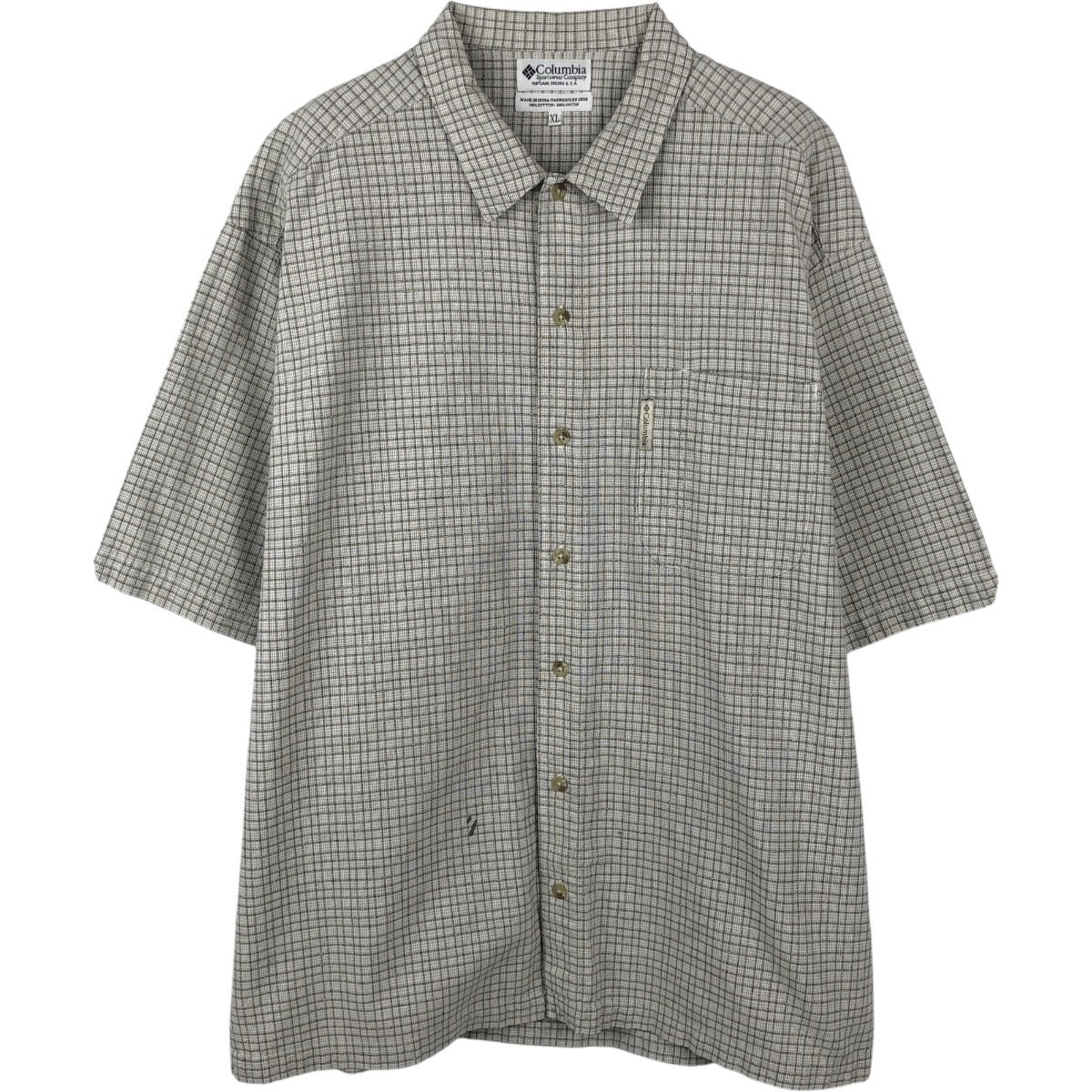 00'S Columbia Short Sleeve Cotton Check Shirt Men's XL cotton gray type Vintage Second Hand