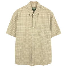 00'S Eddie Bauer short sleeve button down check shirt, men's size L cotton Khaki type sage green Vintage Second Hand