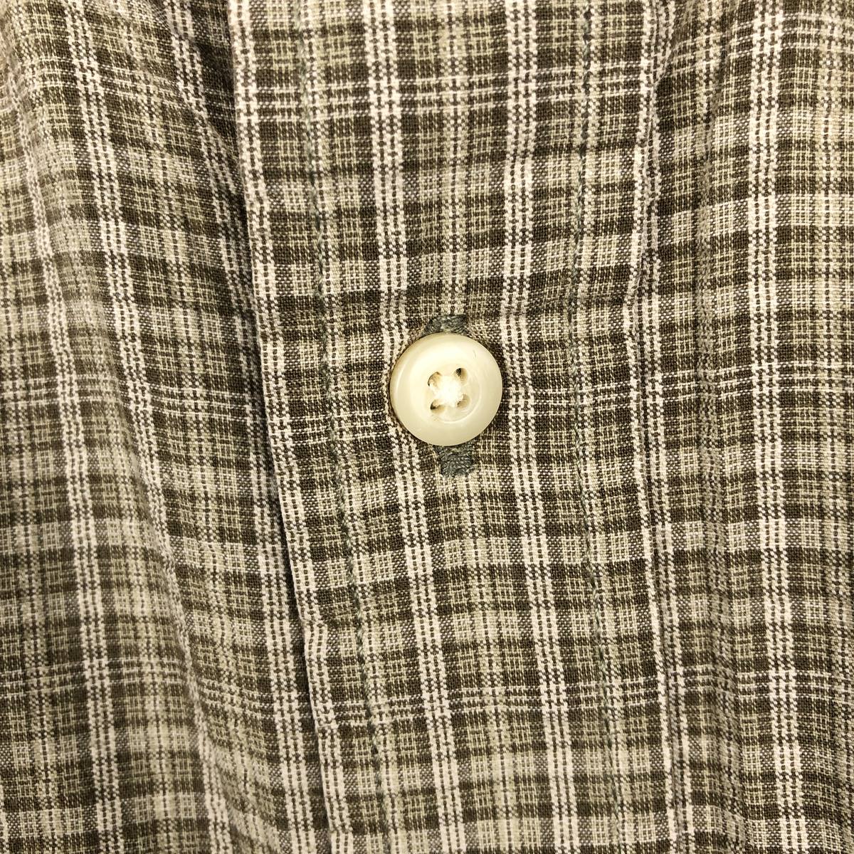 00'S Eddie Bauer short sleeve button down check shirt, men's size L cotton Khaki type sage green Vintage Second Hand